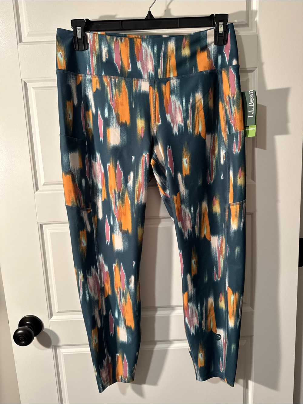 NWT L.L. Bean Everyday Performance High Rise Pocket Leggings, Teal Print, Size L